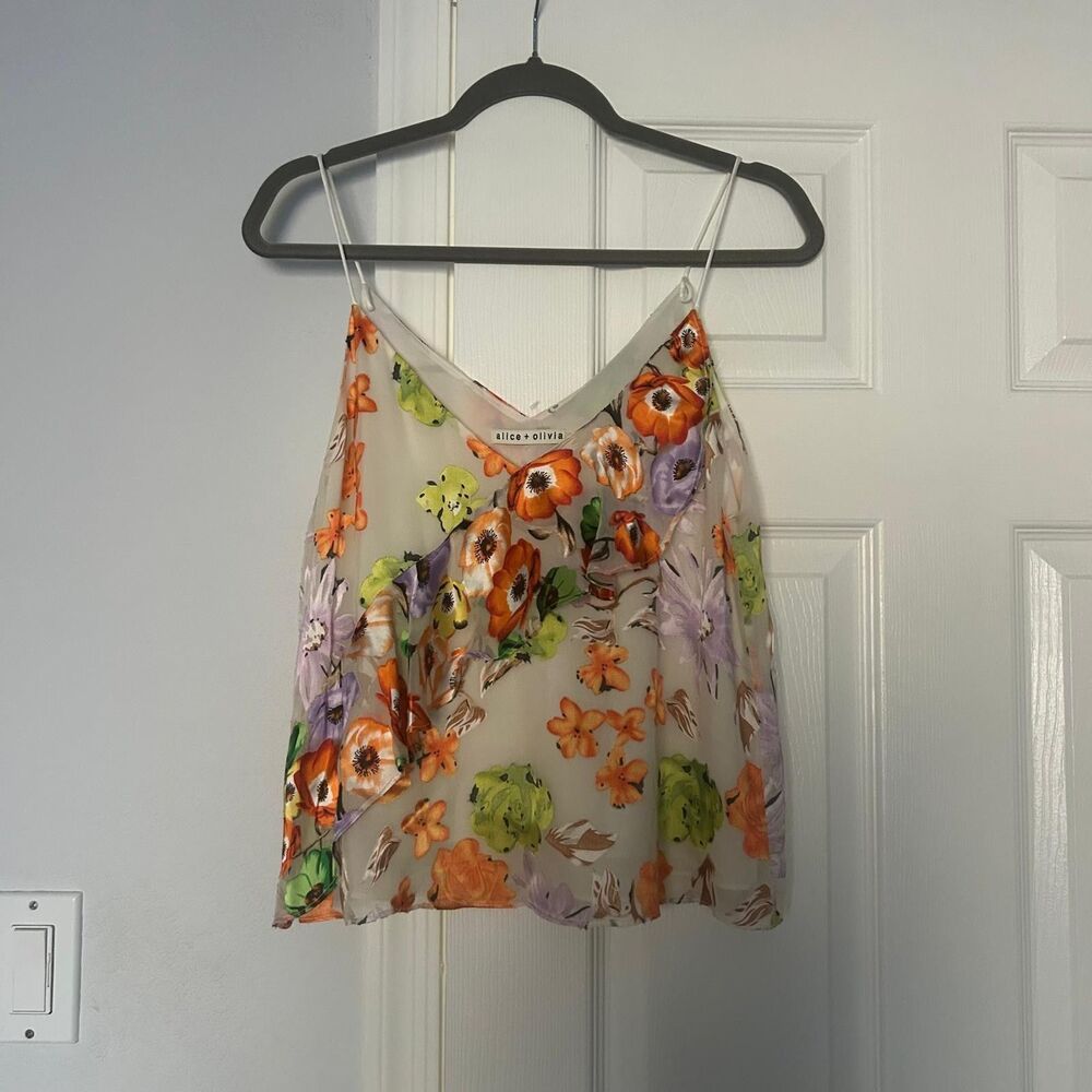 $385 Alice + Olivia Floral Silk Lined  Tank Top S - Picture 3 of 6